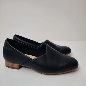 CLARKS Ultimate Comfort Juliet Palm Black Leather Loafers Womens 6W Wide Width